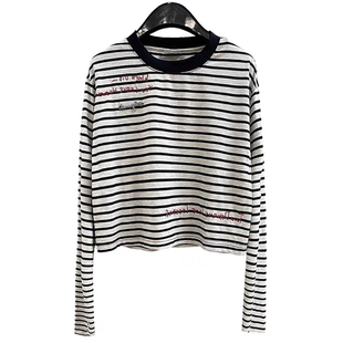 JANUARY一月~条纹长袖t恤女2024早秋新款设计感小众纯棉内搭上衣