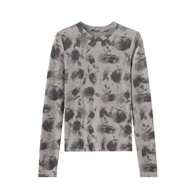 扎染印花长袖T恤女秋冬打底上衣