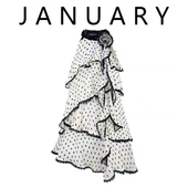 新款 浪漫超仙波点连衣裙女夏季 不规则撞色拼接蛋糕裙 法式 JANUARY