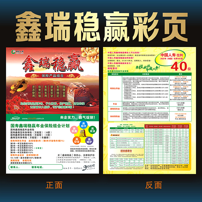 中国人寿保险2023年开门红鑫瑞稳赢彩页宣传单DM单广告海报