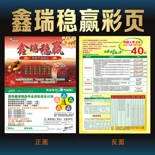中国人寿保险2023年开门红鑫瑞稳赢彩页宣传单DM单广告海报