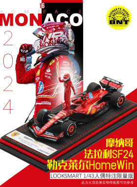 1:43 LOOKSMART 法拉利SF24摩纳哥勒克莱尔冠军版人偶特注车模