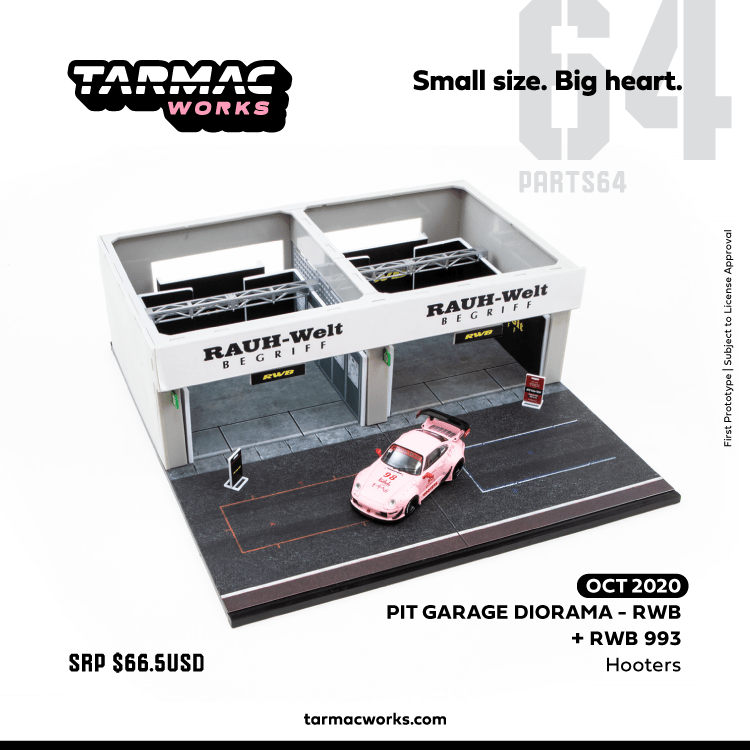 1:64 Tarmac Works保时捷RWB 993 Hooters车库场景合金汽车模型-封面