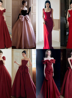 出租赁宴会年会晚礼服新娘敬酒服显瘦新款订婚红色礼服裙主持人