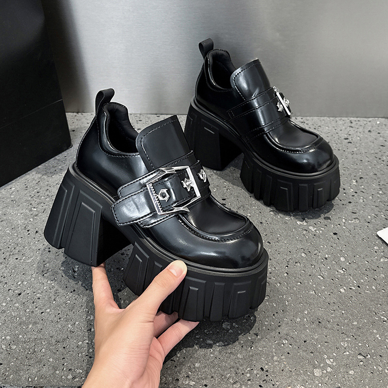 厚底乐福鞋女英伦风2025春季新款松糕百搭内增高女鞋一脚蹬小皮鞋