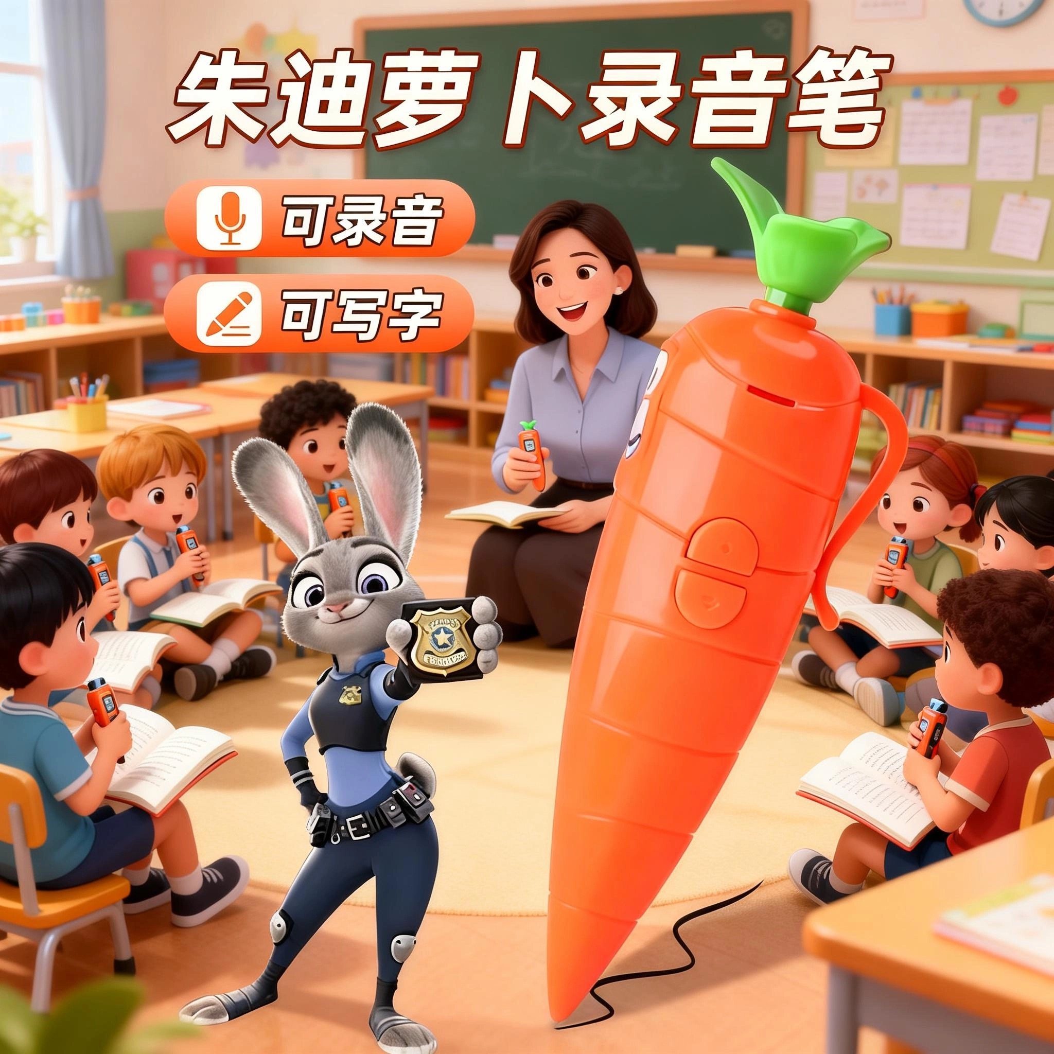 疯狂动物城朱迪兔爱你搭档声音胡萝卜录音笔玩具写字笔送女孩礼物