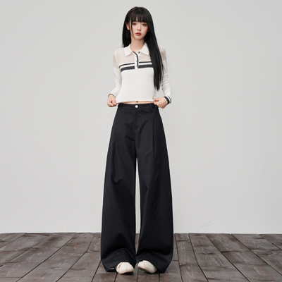 慵懒风遮胯阔腿腰部设计休闲裤潮