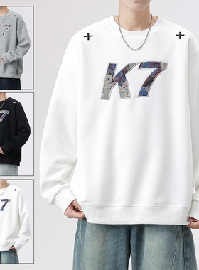 妈个鸡妈MGJM美式K7字母贴布刺绣休闲重磅华棉大码港风卫衣男女