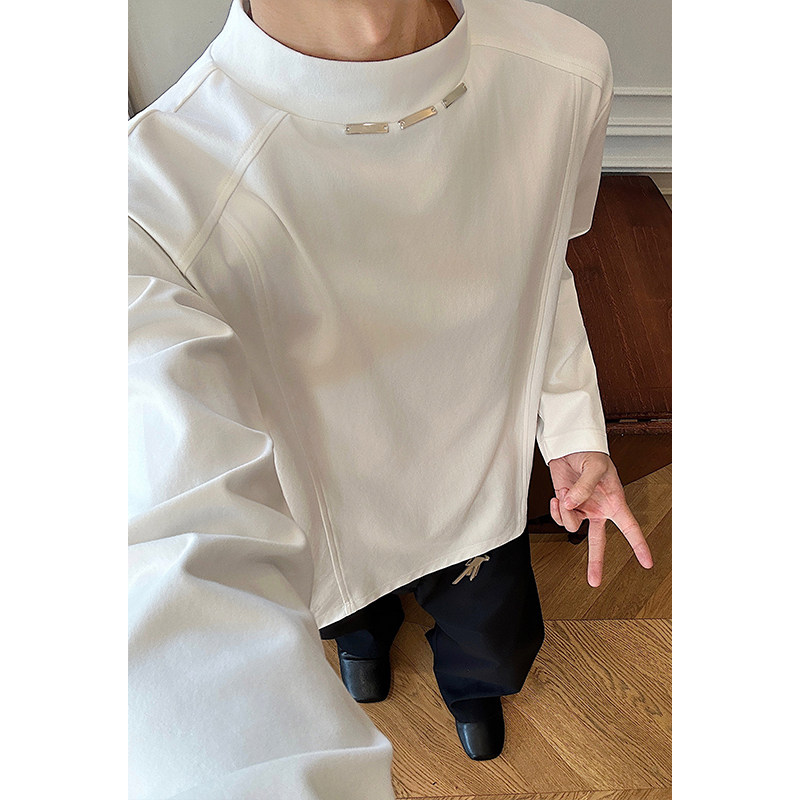 妈个鸡妈MGJM美式潮牌半高领亮片拼接小众设计感长袖T恤男女百搭,男装,T恤,淘宝优惠券,粉丝福利购,淘宝优惠卷