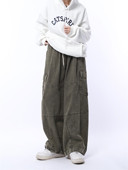 ins嘻哈大码 做旧街舞裤 子大口袋工装 妈个鸡妈 阔腿宽松牛仔裤 男女