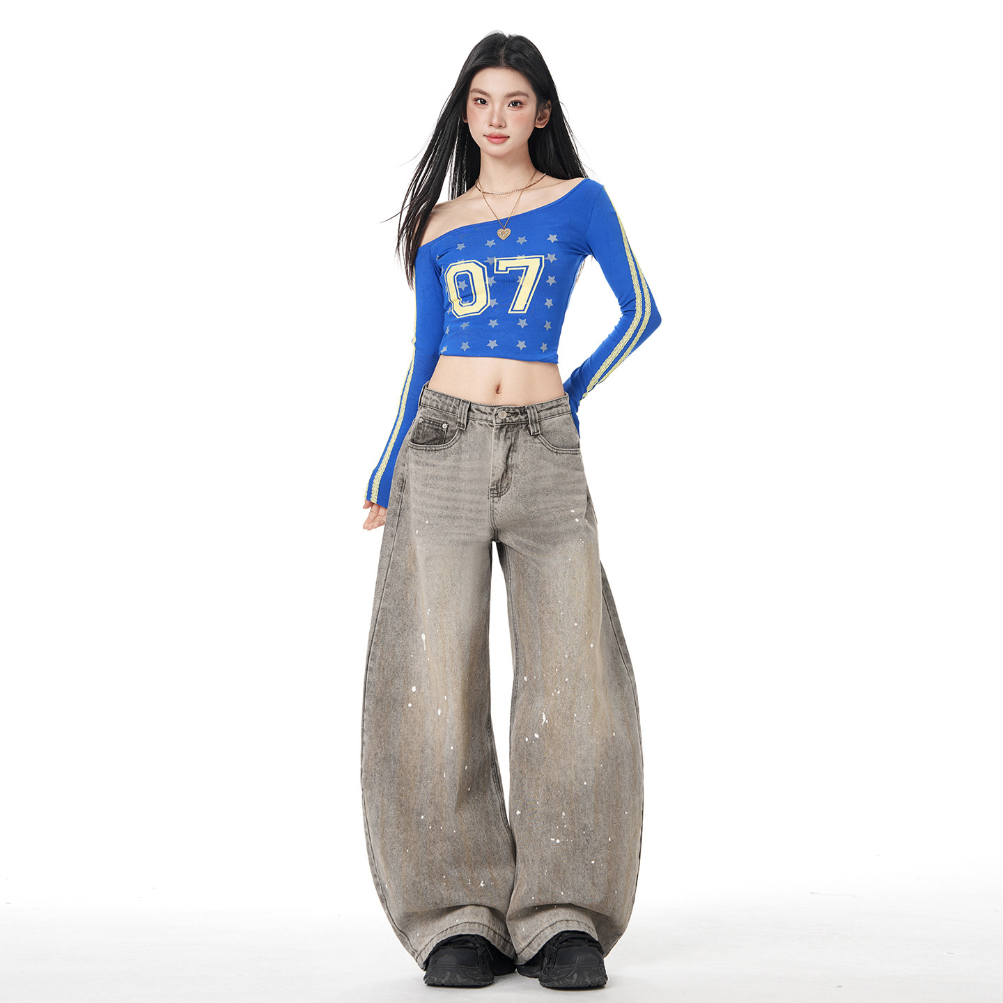 妈个鸡妈MGJM美式复古洗水做旧泼墨弯刀设计宽松阔腿牛仔裤男女款,男装,牛仔裤,淘宝优惠券,粉丝福利购,淘宝优惠卷