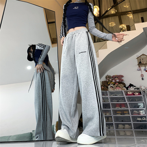 妈个鸡妈MGJM美式复古三杠运动裤直筒卫裤宽松休闲裤男女裤子秋季
