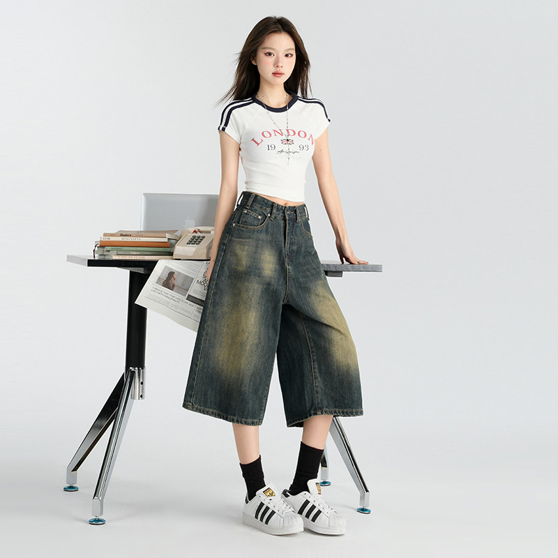 妈个鸡妈MGJM怀旧蓝美式阔腿七分牛仔裤男女春夏季高腰显瘦宽松潮,男装,牛仔裤,淘宝优惠券,粉丝福利购,淘宝优惠卷