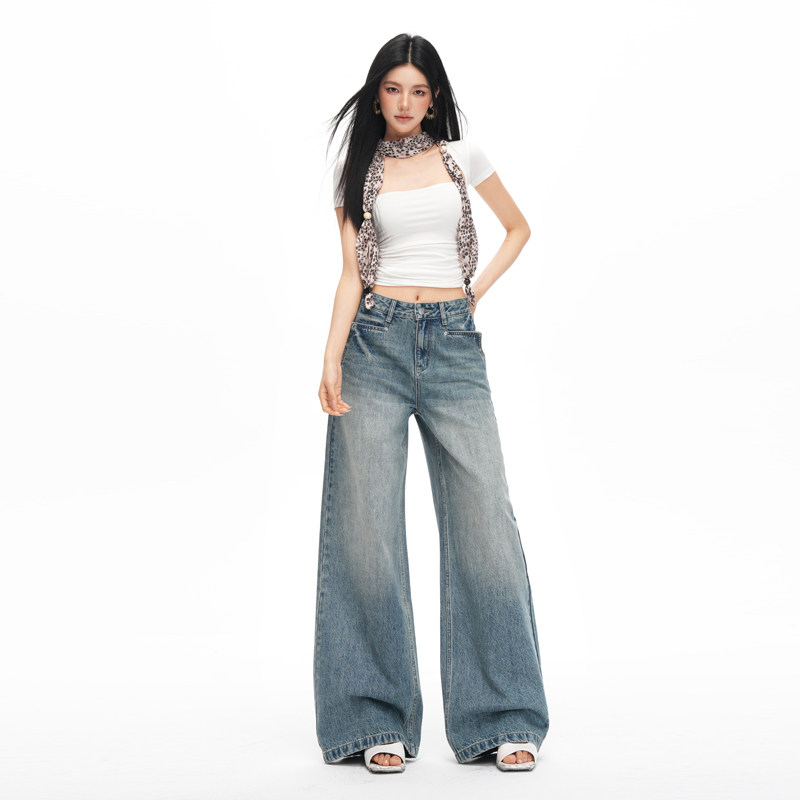 妈个鸡妈MGJM复古美式街头水洗做旧阔腿牛仔裤直筒男女拖地长裤潮,男装,牛仔裤,淘宝优惠券,粉丝福利购,淘宝优惠卷