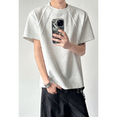 妈个鸡妈MGJM美式 cleanfit痞帅圆领套头正肩解构设计感短袖 T恤潮