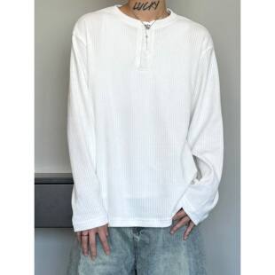 妈个鸡妈MGJM秋冬重磅欧棉绒内搭亨利领纹理感T恤宽松上衣男女潮