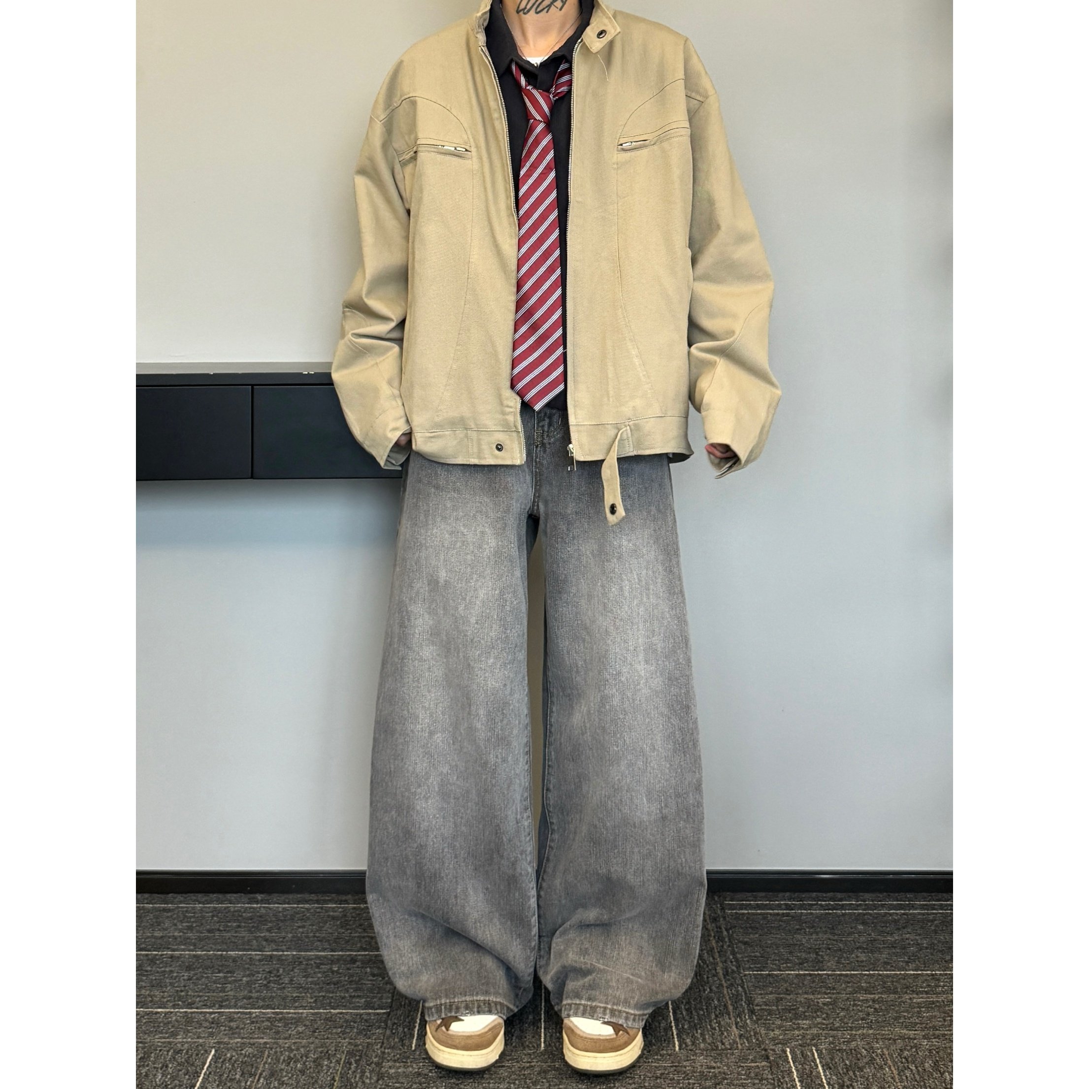 妈个鸡妈MGJM复古街头做旧水洗灰色中性潮牌阔腿牛仔裤男女百搭款,男装,牛仔裤,淘宝优惠券,粉丝福利购,淘宝优惠卷