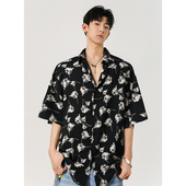 短袖 妈个鸡妈MGJM港风休闲夏季 冰丝翻领夏威夷海滩花衬衫 男女宽松