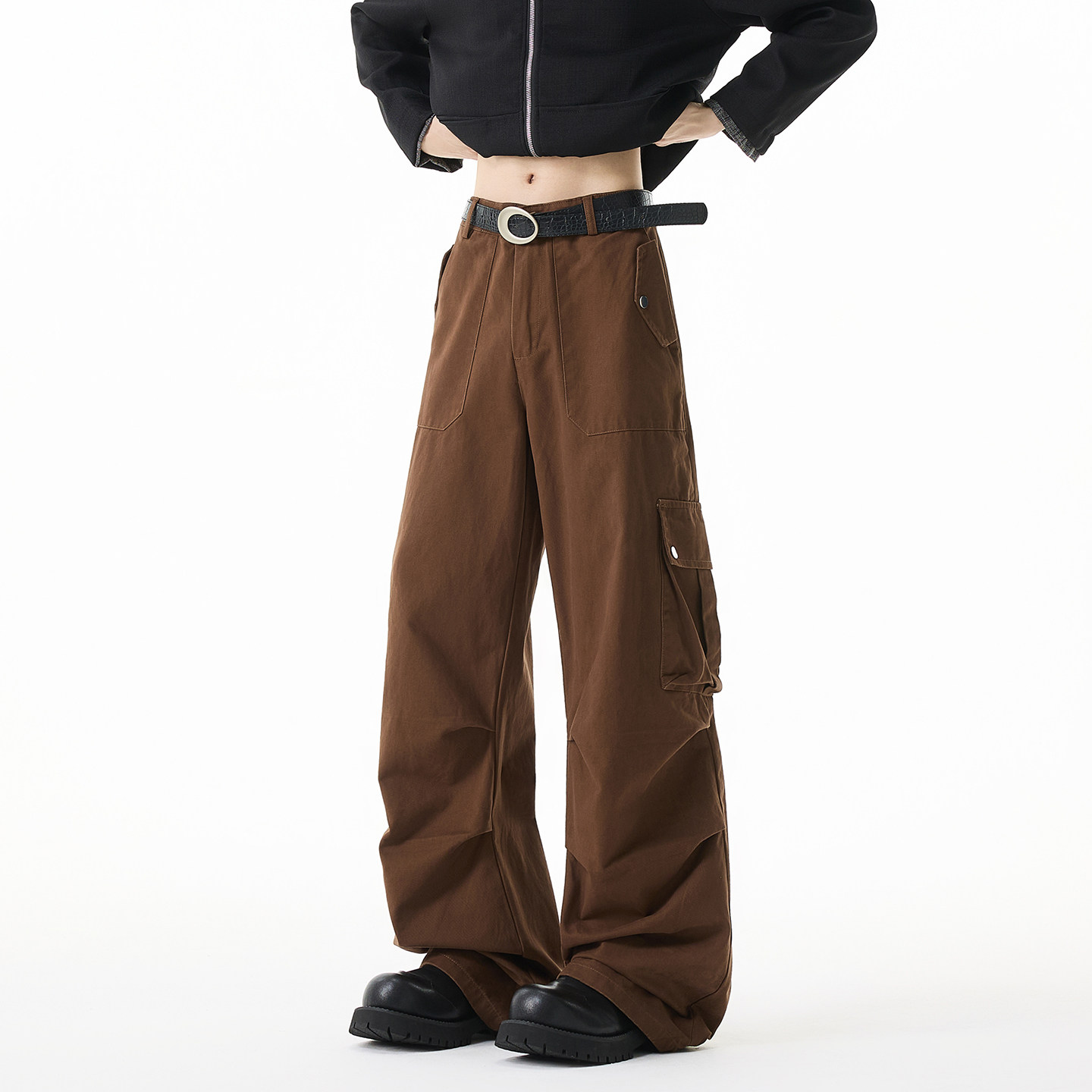 妈个鸡妈MGJM春秋季褶皱多口袋伞兵工装裤直筒宽松美拉德休闲裤子,男装,休闲裤,淘宝优惠券,粉丝福利购,淘宝优惠卷