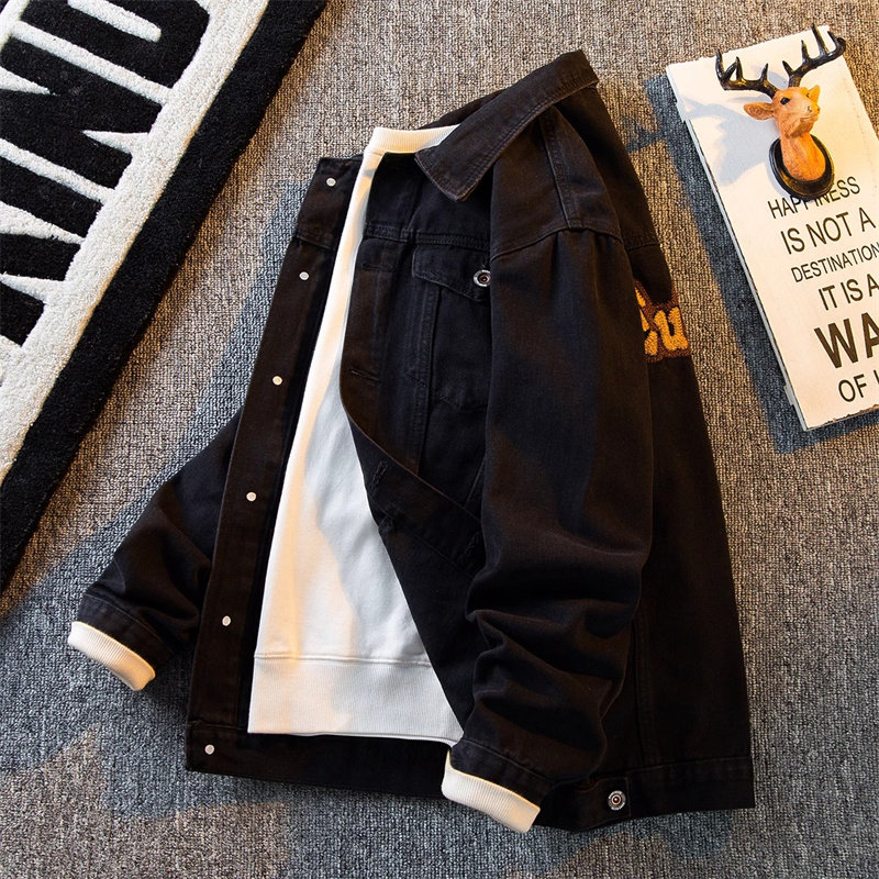 高端黑色牛仔外套男士秋冬春季2025新款痞帅男装休闲开衫夹克男款,男装,牛仔外套,淘宝优惠券,粉丝福利购,淘宝优惠卷