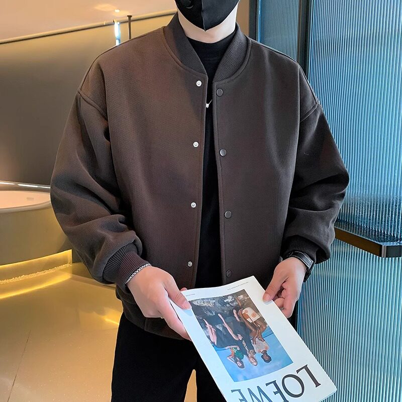 高端纯色棒球服外套男士春秋季2025新款开 衫运动休闲 飞行夹克男