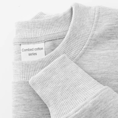 高端浅灰色圆领卫衣男士秋冬季2025新款加绒加厚重磅打底上衣男款