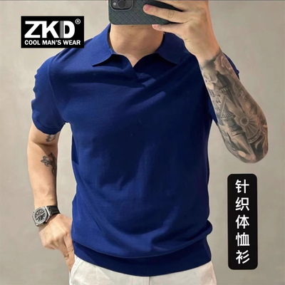 2026夏季新款冰丝针织polo衫男士短袖T恤薄款修身翻领休闲体恤