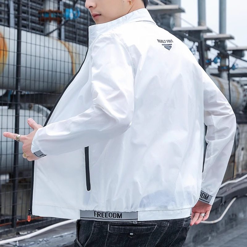 高端白色休闲外套男士秋季2026新款潮流翻领薄款防晒衣服夹克男款