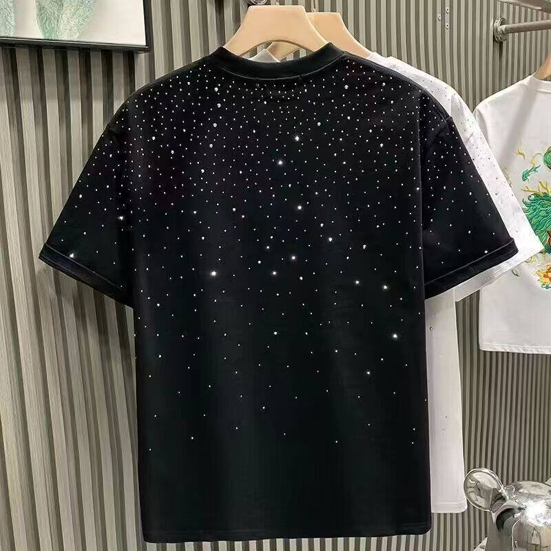 高端烫钻满天星短袖T恤男士夏季2025年新款潮牌黑色T恤男款上衣