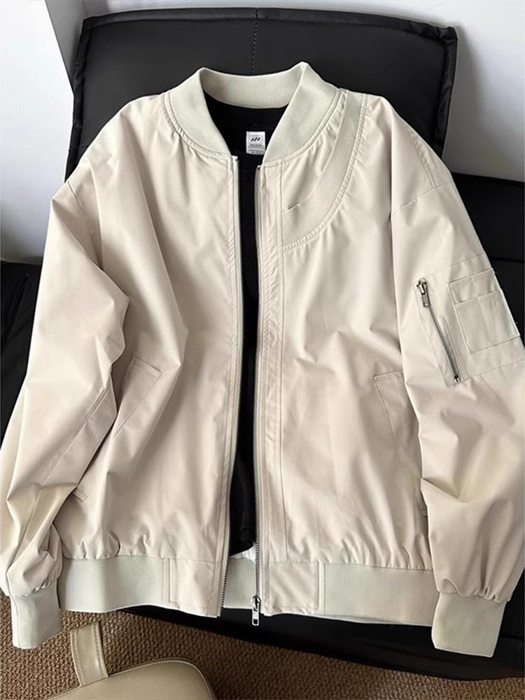 高端浅色拉炼休闲外套男士2025新款春秋季潮流宽松棒球服夹克男款