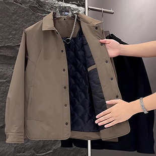 高端正肩加厚行政夹克外套男士2025新款秋冬季防寒翻领棉服潮男款