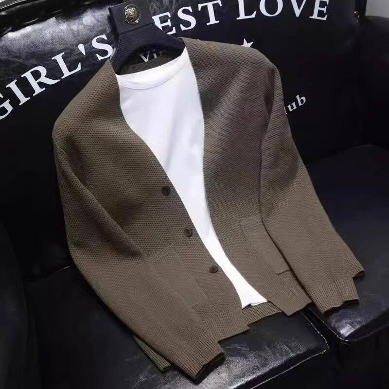 高端针织衫外套男士秋冬春季2025年新款纯色修身V领开 衫毛衣男款