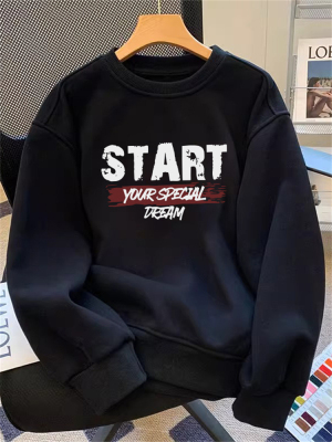 高端字母印花加绒加厚卫衣男士秋冬季2025新款不带帽长袖T恤男款