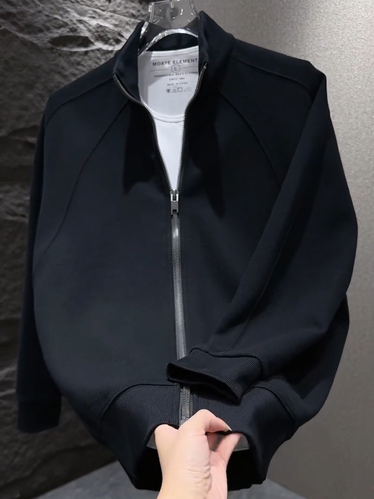 高端拉炼开衫卫衣外套男士2025年新款秋冬季纯色立领运动夹克男款