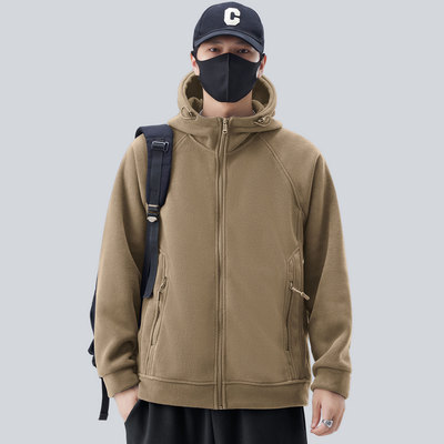 高端摇粒绒加绒连帽卫衣外套男士2025新款秋冬季加厚保暖夹克男款