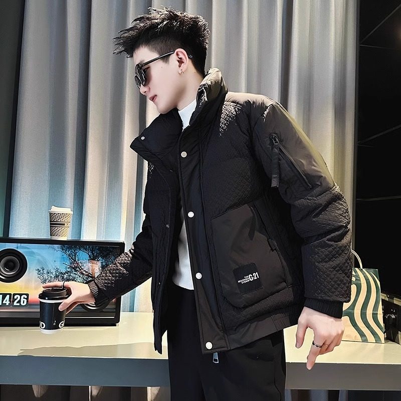 高端纹理羽绒棉服外套男士冬季2025新款立领保暖加厚夹克棉衣男款