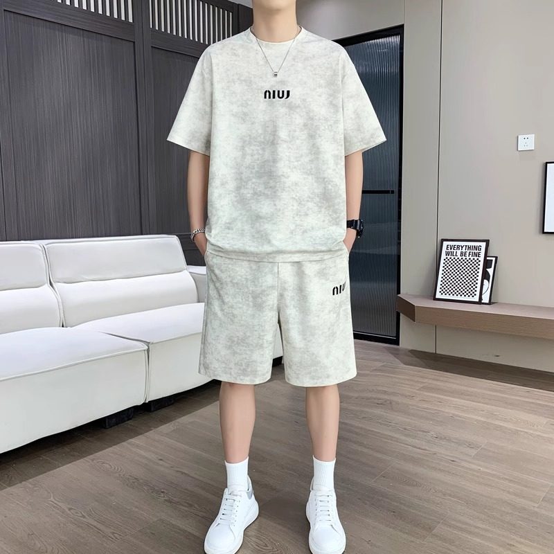 高端冰丝运动休闲 套装男士2025新款夏季短裤短袖T恤搭配一套男装