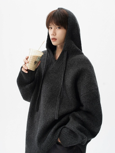 Трикотажный свитер с капюшоном, кардиган, демисезонная куртка для влюбленных, в американском стиле