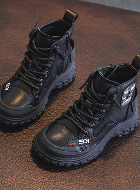 男童马丁靴2024年秋冬新款加绒二棉鞋真皮靴子雪地靴冬季儿童棉鞋