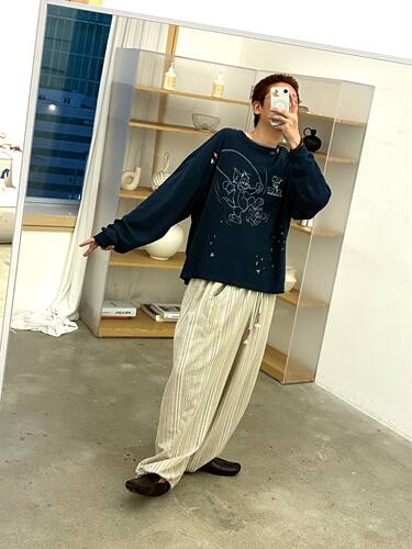 东大门男装条纹宽松休闲裤包邮