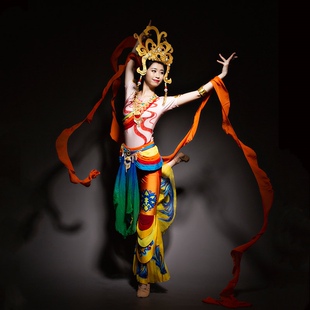 敦煌飞天舞蹈服古典舞反弹琵琶仙女汉服表演服饰成人伴舞台演出服