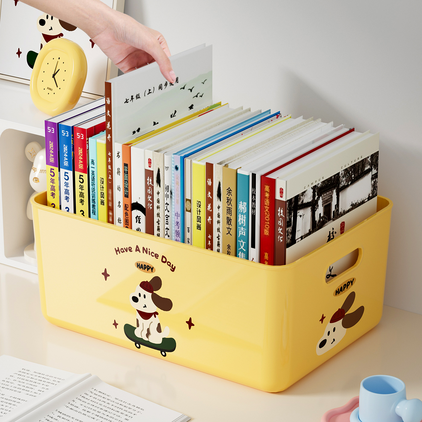 桌面收纳盒教室学生小杂物长方形书本上置物架整理带盖子文具办公