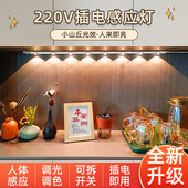 220v插电式 人体感应餐边柜灯带led入户玄关鞋 柜橱柜波纹猫眼灯条