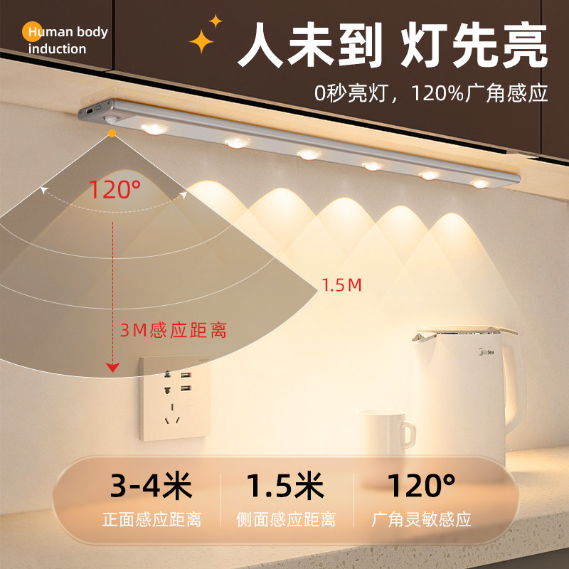 led充电人体感应灯带无线衣柜橱柜猫眼灯免布线酒柜鞋柜波纹灯条,家装灯饰光源,橱柜灯,淘宝优惠券,粉丝福利购,淘宝优惠卷