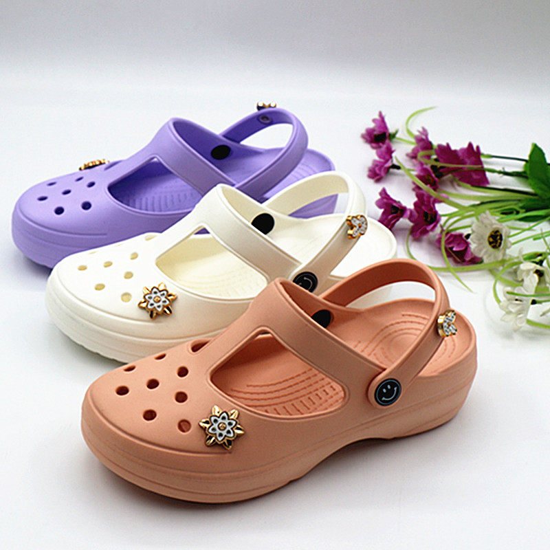 夏季新款女士洞洞鞋轻便防滑花园鞋一体可爱包头凉拖鞋厚底沙滩鞋