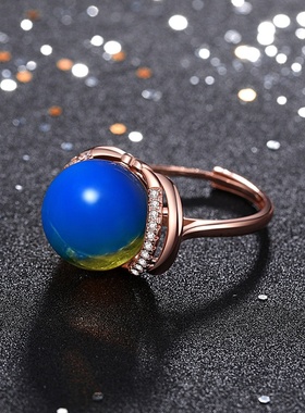 网红同款轻奢风手饰镶嵌净水无杂质二代蓝珀微镶锆石女式开口戒指