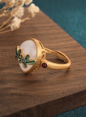 2021夏季新品中国风古装汉服气质女生搭配手饰仿和田玉南红戒指女