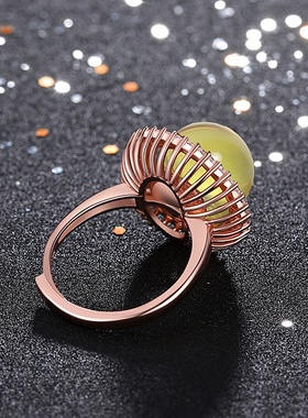 多米尼加合成二代蓝珀戒指镀玫瑰金高蓝3A净水琥珀活口戒指女款