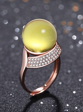 国潮新品配饰ins风墨西哥蓝珀3A净水合成蓝珀指环琥珀蜜蜡戒指女