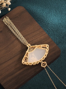 2021秋冬季新国潮中国风旗袍饰品颈链仿和田玉宫廷团扇流苏项链女